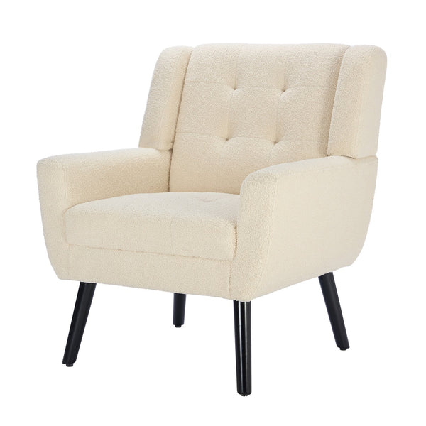 English Elm Modern Pu Leather Ergonomic Accent Chair with Padded Arms and Matte Black Legs White W676P172468