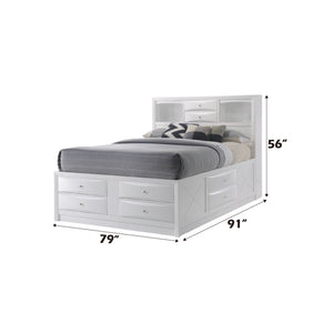 English Elm Ireland Storage Platform Bed Bookcase Headboard Eight Drawers Bedroom Organizer White B2726S00583