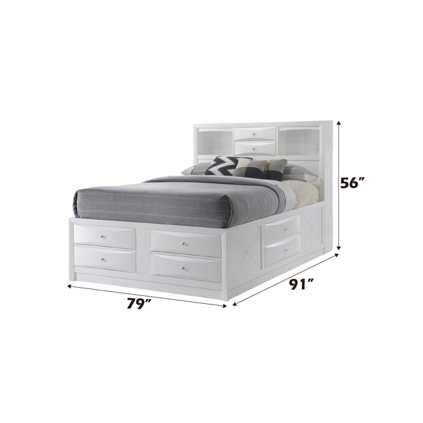 English Elm Ireland Storage Platform Bed Bookcase Headboard Eight Drawers Bedroom Organizer White B2726S00583