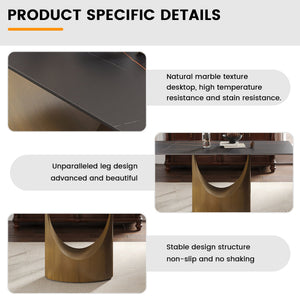 English Elm 63" Modern Artificial Stone Dining Table With Curved Black Panel And Bronze Iron Legs For 6-8 People W1535S00550