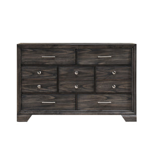 English Elm 1pc Modern Geometric Chest of Drawers with High-Gloss Finish, Sleek Hardware, Spacious Storage and Style Gray 61.14 L x 19.09 W x 40.94 H B2741P326135