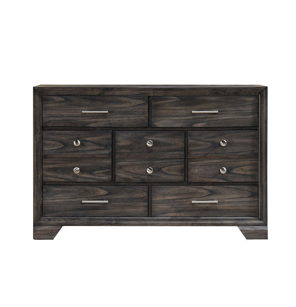 English Elm 1pc Modern Geometric Chest of Drawers with High-Gloss Finish, Sleek Hardware, Spacious Storage and Style Gray 61.14 L x 19.09 W x 40.94 H B2741P326135