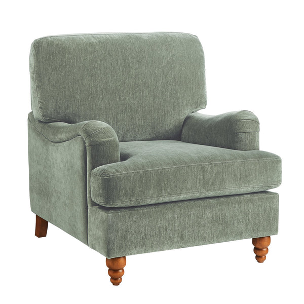 English Elm Candor Overstuffed Accent Chair with English Roll Arms and Walnut Turned Legs Sage B050P466461