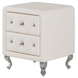 English Elm Elegant Pu Nightstand With 2 Drawers and Crystal Handle,Fully Assembled Except Legs&Handles,Storage Bedside Table With Metal Legs - White