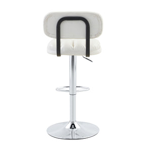 English Elm Set of 2 Adjustable Pu Leather Barstools with Chrome Base for Kitchen or Home Bar White+Silver W3875P378574