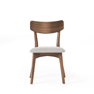 English Elm Mid-century Rubberwood Dining Chairs with Walnut Finish and Beige Upholstered Seat Set N768P379795L