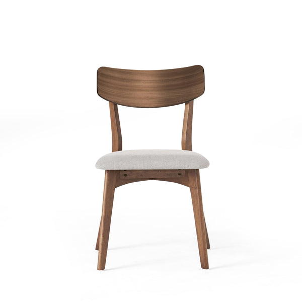 English Elm Mid-century Rubberwood Dining Chairs with Walnut Finish and Beige Upholstered Seat Set N768P379795L