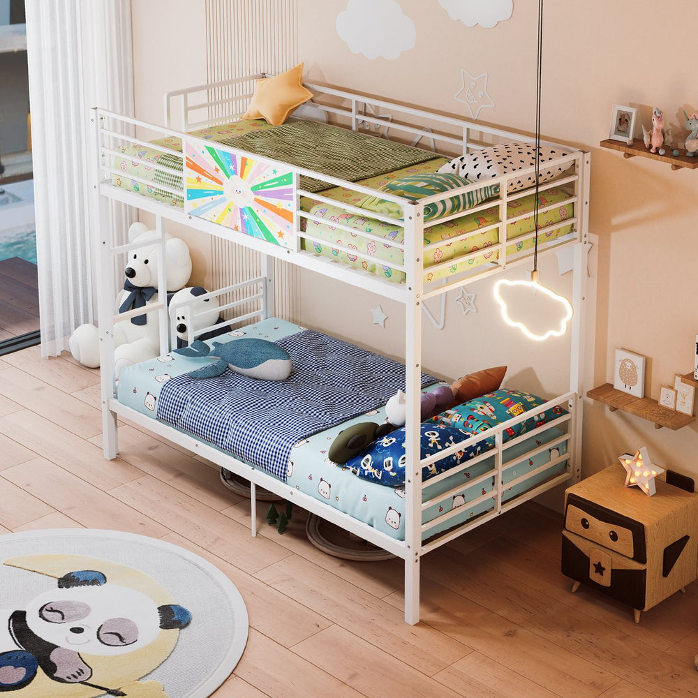 English Elm Metal Full Size Bunk Bed Convertible Steel Frame with Safety Guardrail for Kids W3752S00014