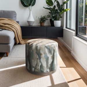 JLA Home Chapel Hill - Oval Accent Ottoman with Multi-Navy Textured Upholstery, Oak Base, Compact Versatile Seating for Modern Spaces Multi CH101-0017