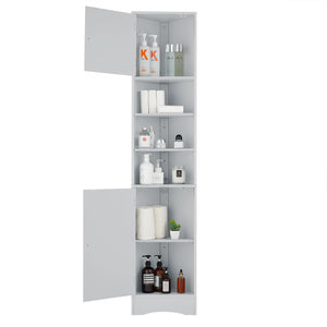 English Elm Multi-Functional Corner Cabinet Tall Trapezoid Bathroom Storage with Adjustable Shelves, Doors, Anti-Dump Device Grey WF530911AAE