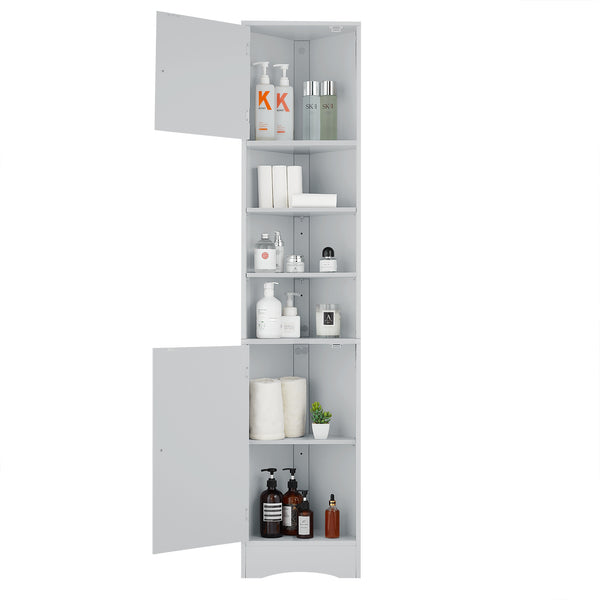 English Elm Multi-Functional Corner Cabinet Tall Trapezoid Bathroom Storage with Adjustable Shelves, Doors, Anti-Dump Device Grey WF530911AAE
