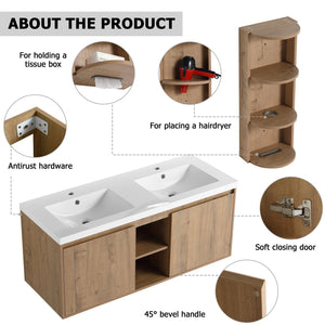 English Elm 48" Wall-Mounted Bathroom Vanity With Double Sink, Soft-Close Doors & Storage Rack For Modern Homes W999S00346