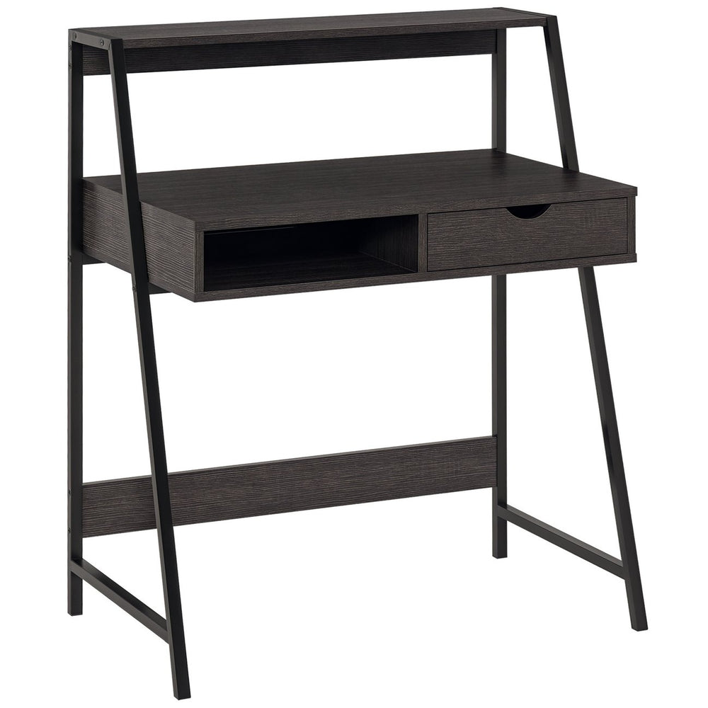 English Elm Desk with Pull Out Drawer Open Cubbyhole and Display Shelf for Small Home Offices T3971P389482