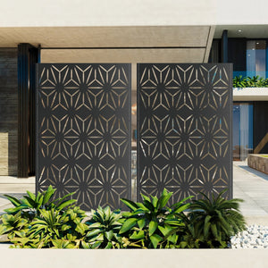 English Elm Metal Freestanding Privacy Screen Geometric Powder Coated Outdoor Patio Divider Panel W347P421278