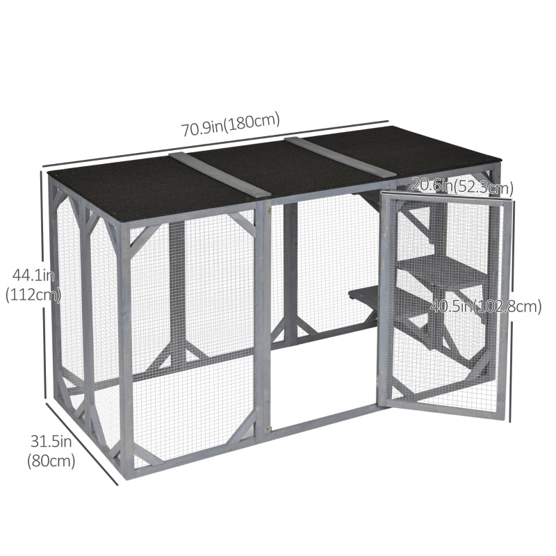 English Elm Large Wooden Catio Outdoor Cat Enclosure with Wire Mesh and Weather Proof Roof T3971P389132