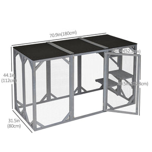 English Elm Large Wooden Catio Outdoor Cat Enclosure with Wire Mesh and Weather Proof Roof T3971P389132