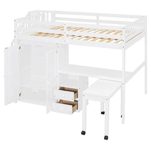 English Elm Queen Murphy Bed with Integrated Desk Cabinet Shelves Space Saving Studio Solution White N708S00014K
