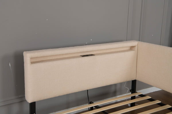 English Elm Twin Boucle Upholstered Bed with Cloud Headboard Storage Drawers and Led Lighting W1670P410460