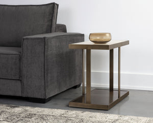 Sunpan Kamali Side Table: Stylish Beige Marble & Antique Gold Base – Modern Elegance for Your Living Space