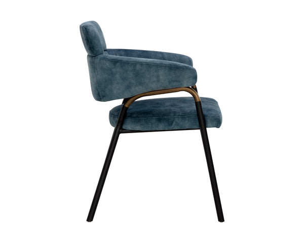 Sunpan Sharqui Dining Armchair – Luxurious Contemporary Design with Black Metal Legs and Bronze Armrest Accent Nono Petrol