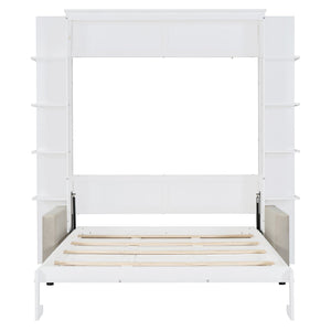 English Elm Queen Murphy Bed with Integrated Sofa Space Saving Fold Down Cabinet for Studio Living White LP000591AAK-1