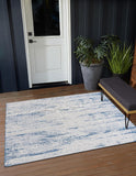 Unique Loom Outdoor Modern Cartago Machine Made Abstract Rug Blue, Ivory/Gray 10' 0" x 10' 0"