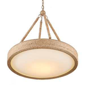 Hopscotch Chandelier - Elegant Abaca Rope Design with Frosted Glass Diffuser, LED & Adjustable Height