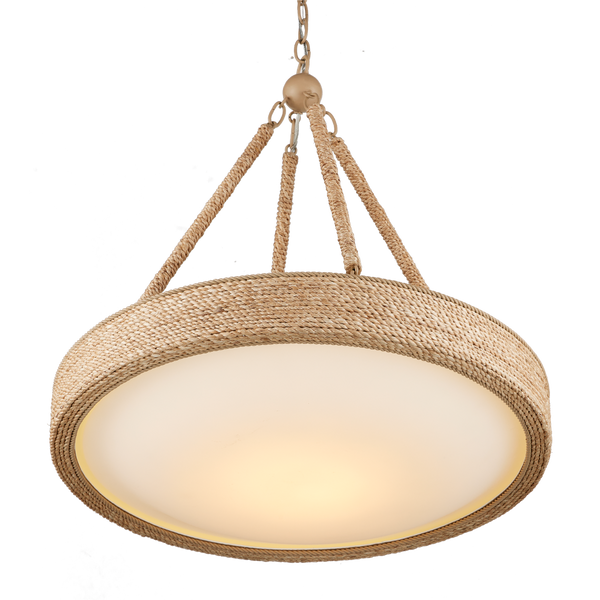 Hopscotch Chandelier - Elegant Abaca Rope Design with Frosted Glass Diffuser, LED & Adjustable Height