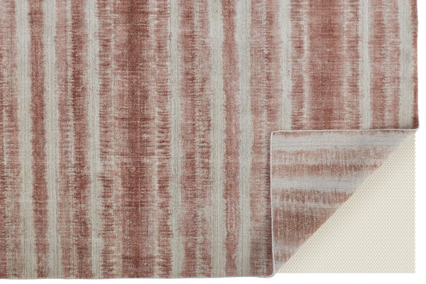 Feizy Rugs Mackay Hand Woven Viscose And Wool Low Pile Striped Rug For Luxurious Modern Home Decor Tan,Ivory,Pink Viscose,Wool Mky8824fblh000e10