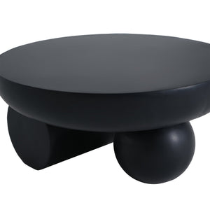 English Elm 27.5" Sculptural Round Coffee Table Hand-painted Gloss Finish for Modern Living Rooms Black N772P384682B