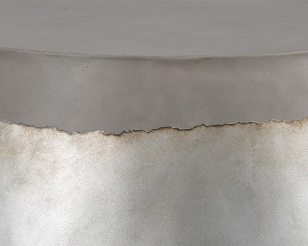 Sunpan Aries Concrete Coffee Table - Bold Drum Design for Modern Indoor and Outdoor Living Spaces Silver