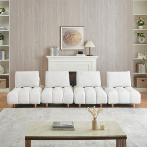 English Elm 120 Plush Teddy Sofa 120" Long Spacious 4-Seater with Solid Wood Frame, Spring Cushion Comfort Beige W1658S00065