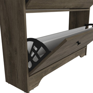 English Elm Calgary Dark Brown Shoe Rack with Superior Top, 1 Open Shelf & 2 Extendable Drawers for Entryways B20091898