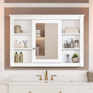 English Elm 42'' Wall Mount Medicine Cabinet White Mdf Mirror Door Six Open Shelves Towel Rod N710P363544K