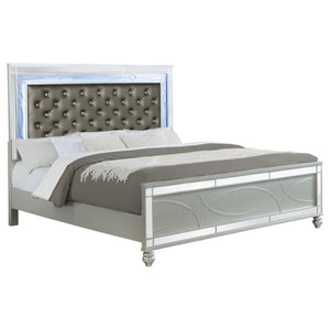 English Elm Karmen Glamorous Metallic Upholstered Eastern King Bed With Touch Lighting & Tufted Design Elegance B062S01101