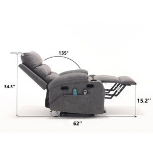 English Elm 21"seat Large Electric Power Lift Recliner Chair with 8-Point Vibration Massage, Lumbar Heat, Remote Control Gray 29.52 L x 26.77 W x 20.47 H W2297P264019