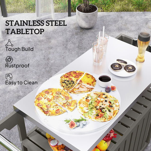English Elm Convenient Outdoor Rolling Bar Cart with Stainless Steel Top and Hdpe Weather-proof Frame Dark Gray,Silver T3971P425238