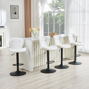 English Elm Set of 2 Tufted Pu Swivel Barstools Adjustable Height White Cushioned Kitchen Seating W3875P382614