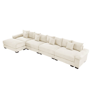 English Elm 170" Oversized Corduroy Cloud Sectional with Ottoman Deep Cushions for Living Rooms W714S01291