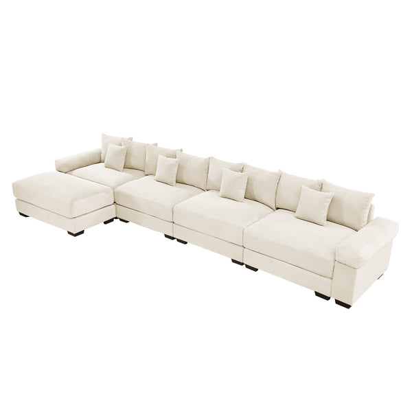 English Elm 170" Oversized Corduroy Cloud Sectional with Ottoman Deep Cushions for Living Rooms W714S01291