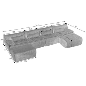 English Elm Sectional U-shaped Corduroy Sofa with Ottoman Convertible Layout for Any Living Room Cream W2339S00155