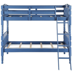 English Elm Blue Convertible Twin-Over-Twin Bunk Bed in Dark Blue with Built-in Ladder, Guard Rail, 28" Clearance B062S00491