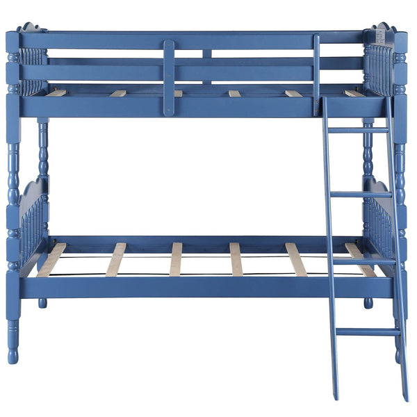 English Elm Blue Convertible Twin-Over-Twin Bunk Bed in Dark Blue with Built-in Ladder, Guard Rail, 28" Clearance B062S00491