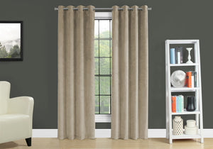 English Elm Curtain Panel Set, 2Pcs 54"W X 95"L Room Darkening Beige Velvet For Elegant Privacy In Any Room B2710P218772