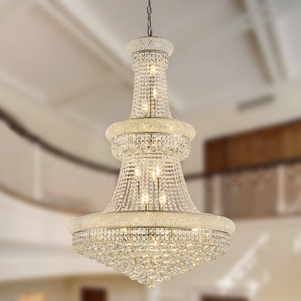 English Elm 32-Inch Crystal Chandelier 21-Light K9 Luxury Ceiling Fixture for Dining Room Bedroom Modern Empire Chrome W2869S00028