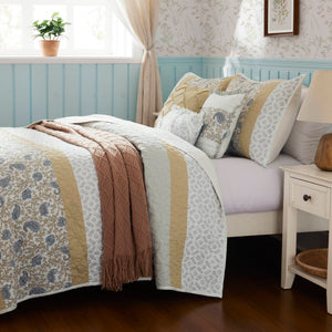 English Elm 6 Madison Park Dawn Cotton Percale Reversible Quilt Set Full/Queen Paisley Pintuck Lace Taping Vintage Chic Comfort Yellow 17.72 L x 22.83 W x 8.66 H B035129027