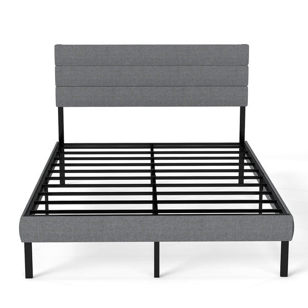 English Elm Queen Upholstered Platform Bed Fabric Headboard 14 Inch Storage No Box Spring T3963P384846