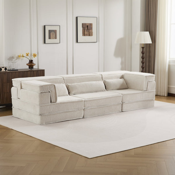 English Elm Compression Mahjong Sofa - Versatile Convertible Floor Bed, Soft Fleece, No Assembly, 3 Pillows W3723S00019