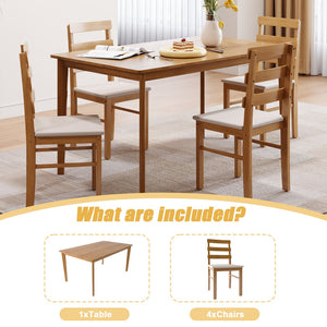 English Elm Original Solid Wood 5-Piece Dining Set with Rectangle Table & 4 Back Chairs, Sturdy 275LB Capacity Beige W395P316330