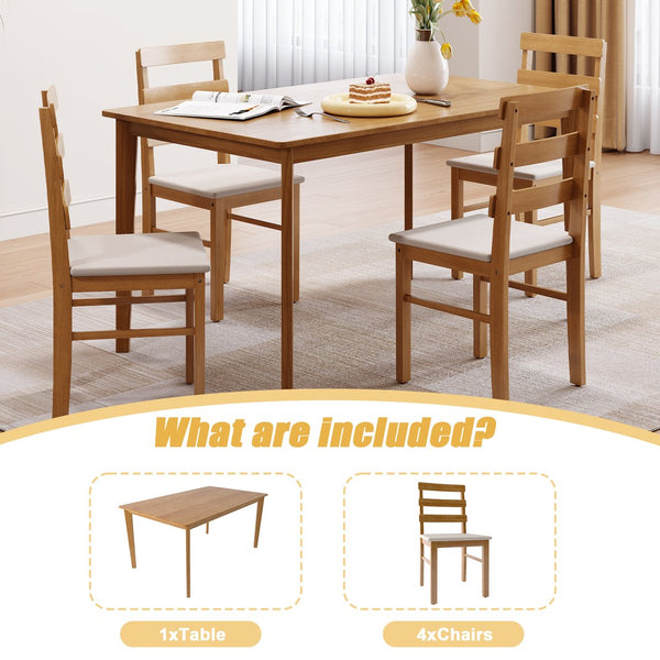 English Elm Original Solid Wood 5-Piece Dining Set with Rectangle Table & 4 Back Chairs, Sturdy 275LB Capacity Beige W395P316330